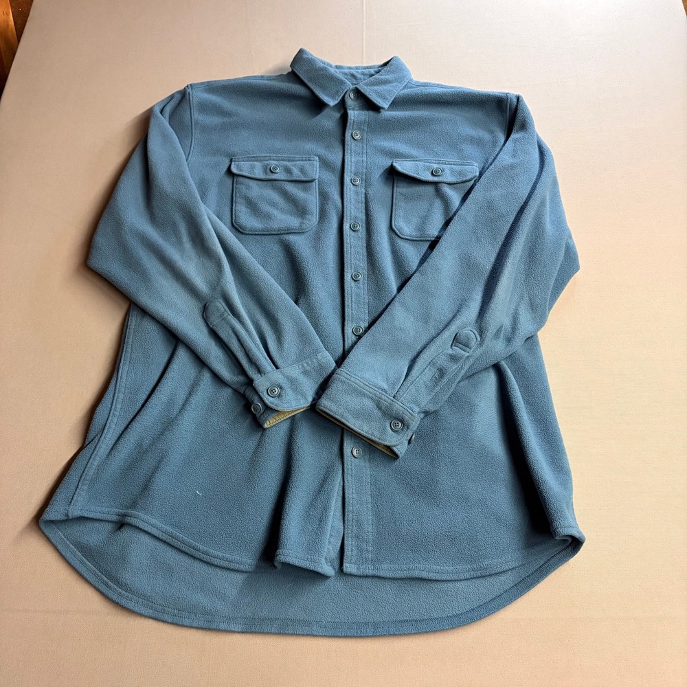 LL Bean Mens XL Tall Blue Fleece Button Up Shirt Jacket Pockets 273073
